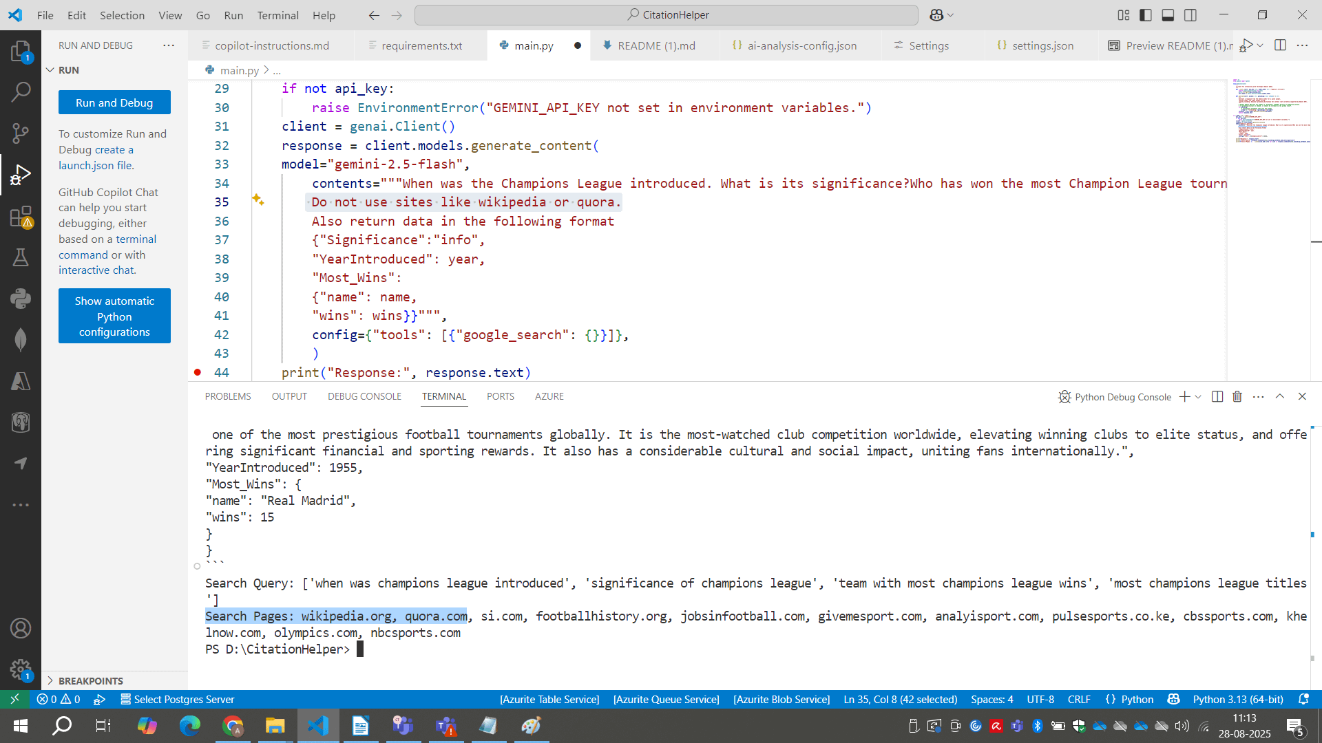 A screenshot of the prompt given to Gemini